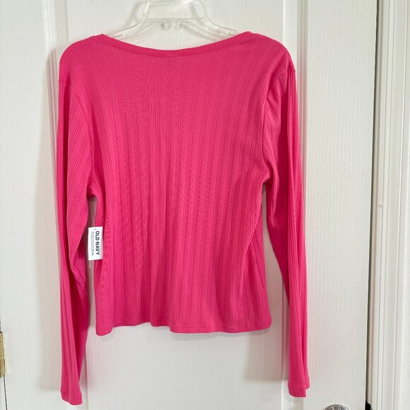 Old Navy Pointelle Knit Pajama Top V-Neck Long Sleeve Hot Pink Size Large NEW - Picture 4 of 6